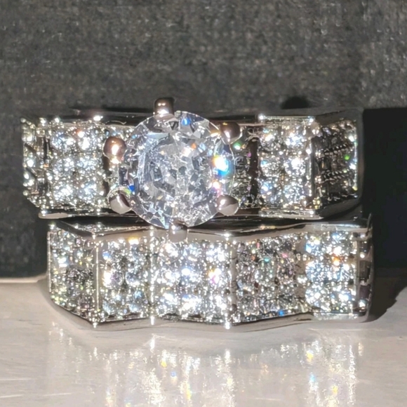 Women's 2pc Solid 925 Sterling Silver Lab Created Diamond Bridal Set SZ 9 - Picture 3 of 17